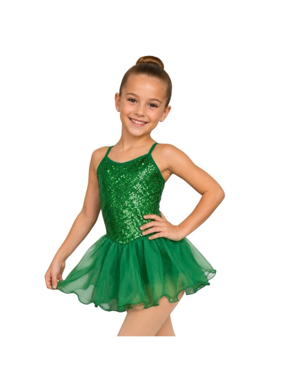 Zaclotre Girls Green Sequin Dance Dress Leotard Tutu Size 140 NWT